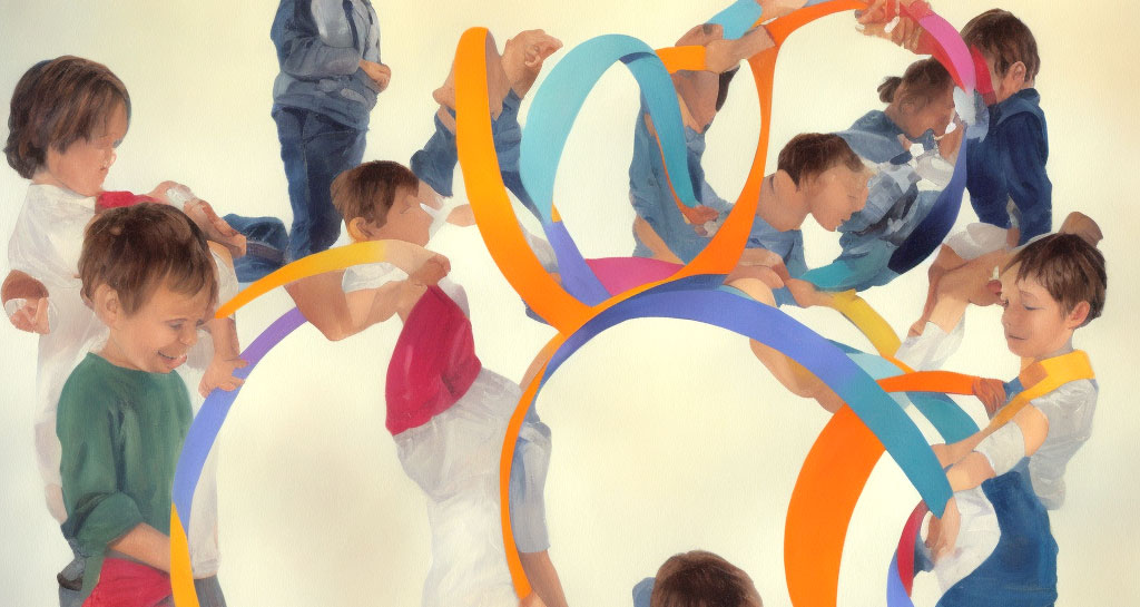 KI-generiertes Bild von Kindern mit einem Möbiusband